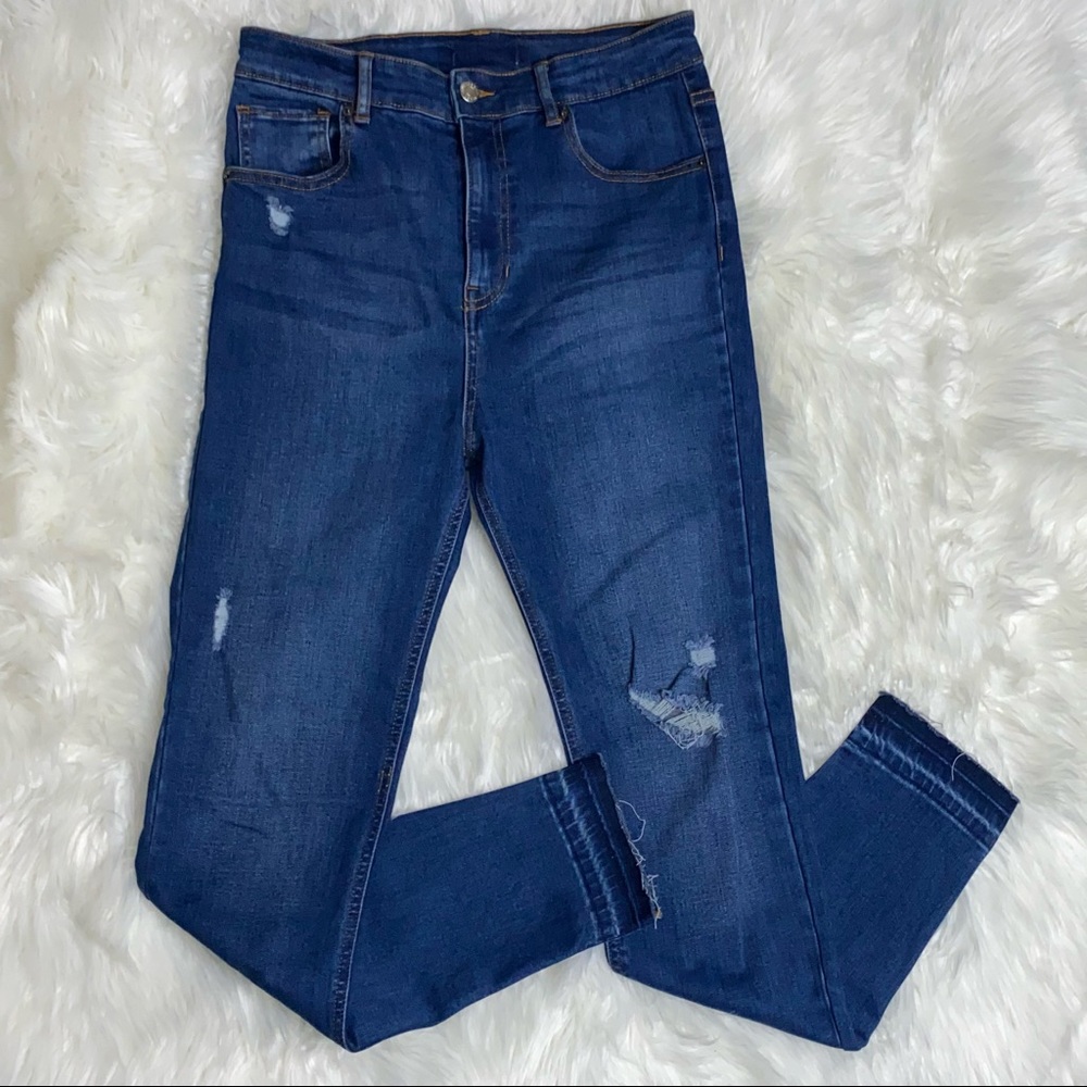 Pull&Bear Distressed Hi-Rise Skinny Drop Hem Jeans